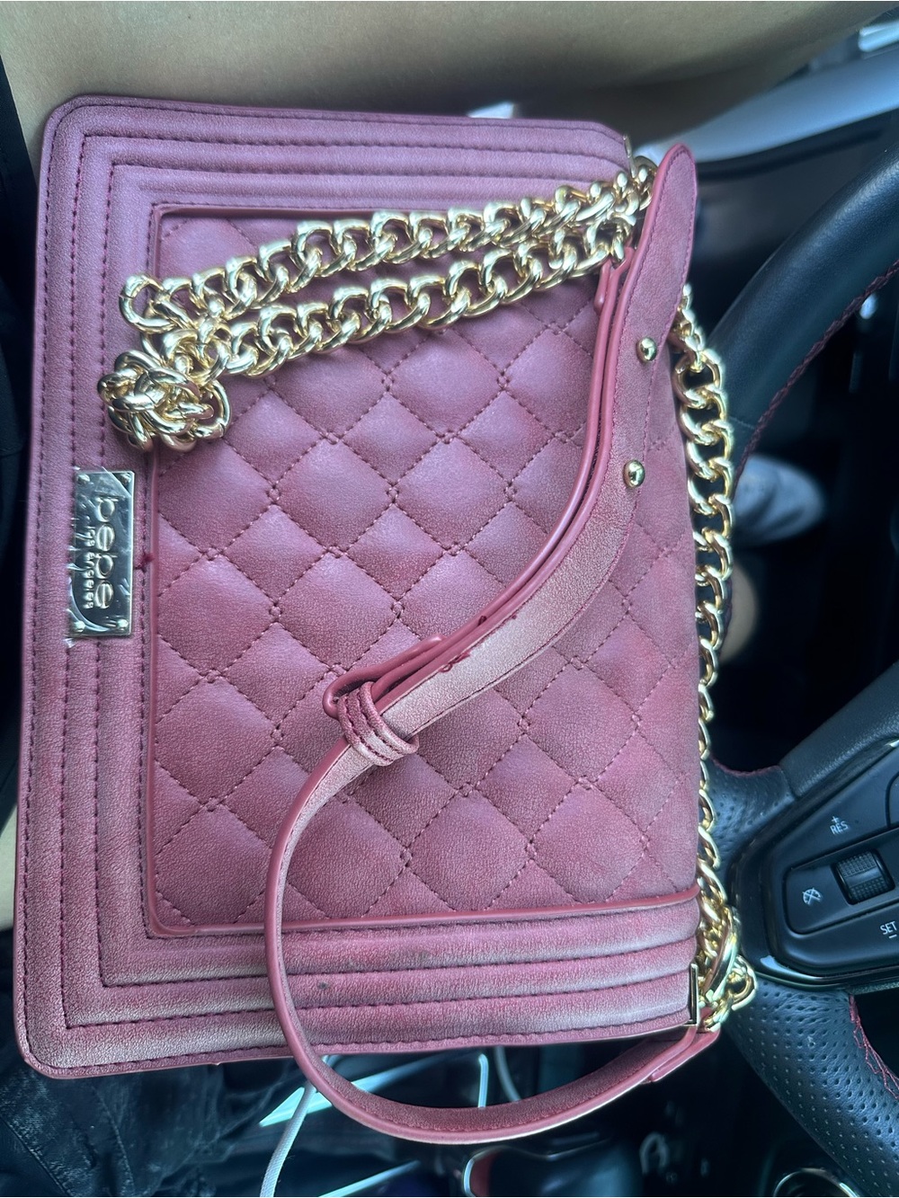 bebe Quilted Chain Shoulder Bag in Dusty Rose